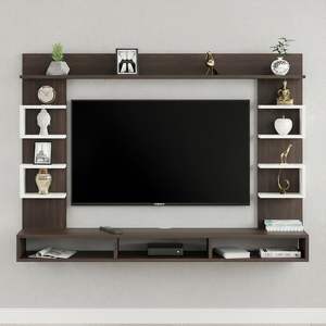 Meuble mural en bois composite pour téléviseur/support de décodeur avec étagères de présentation/support TV moderne/armoire/vitrine (Wengé et Blanc) - Product Image 3