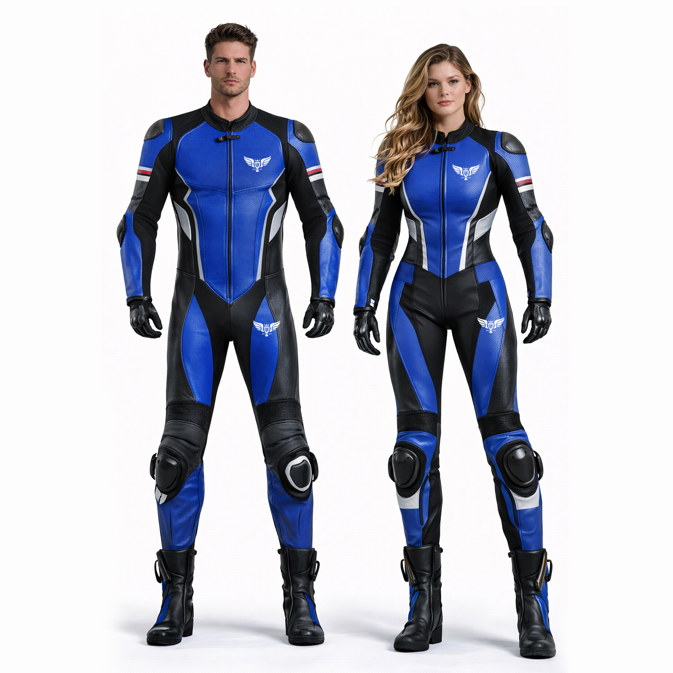 Blue Black One Piece Motorcycle Racing Leather Suit CE Armored