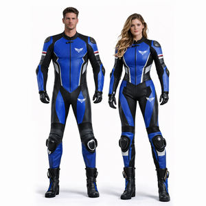 Combinaison de course moto en cuir bleu-noir une pièce, homologuée CE, pour hommes et femmes, équipement de conduite professionnel - Product Image 1