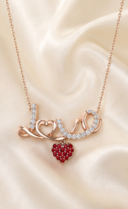 Collier LOVE en argent sterling 925 plaqué or rose avec pendentif cœur rouge rubis CZ |   Bijoux fins romantiques pour femmes - Product Image 2