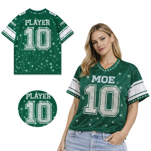 เสื้อฟุตบอลอเมริกันทรงบ็อกซี่สไตล์เรโทร แบบสั่งทำพิเศษสำหรับผู้ชาย ทรงโอเวอร์ไซส์ ตัดสั้น ผ้าตาข่าย ประดับคริสตัล พิมพ์ลายแบบซับลิเมชั่น สตรีทแวร์ Y2K - Product Image 1