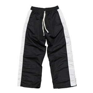 Pantalon de jogging pour homme Fresh High Star à boutons latéraux, en nylon brillant léger, coupe large évasée, noir délavé, avec poches - Product Image 4
