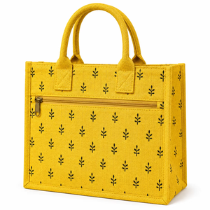 Yellow Laminated Jute Tote <b>Bag</b> Eco-Friendly Reusable Shopping <b>Bag</b> Zipper Pocket Custom Wholesale Beach Tote Exhibition <b>Medium</b> - Product Image 1