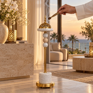 Elegante Quemador de Incienso de Acero Inoxidable y Mármol |   Porta Incienso Alto para Oud Árabe, Decoración Islámica para el Hogar, Hotel, Majlis, Ramadán, Regalo - Product Image 2