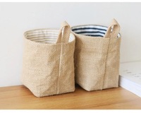 Panier de rangement de bureau en lin et coton jute avec poche suspendue Petit panier en toile pour l'organisation