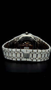 Montre de luxe personnalisée entièrement sertie de diamants Moissanite pour homme, bracelet en acier inoxydable, cadran classique avec date, affichage analogique, verre, cadeau - Product Image 5