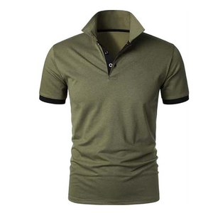 Polo de punto para hombre, color verde oliva, manga corta, estilo casual, con ribete negro en el cuello y los puños. - Product Image 2