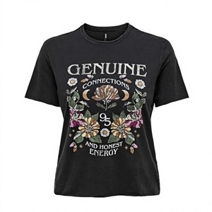 เสื้อยืดคอกลมสีดำสำหรับผู้หญิง Genuine Connections Honest Energy ทรงปกติ ผลิตจากผ้าฝ้ายออร์แกนิค 100% เป็นมิตรต่อสิ่งแวดล้อม - Product Image 2