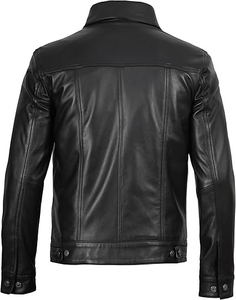 Men's Black Leather Shirt Full Sleeve Turn-<b>down</b> Collar Chest Pockets Single Breasted Moto Biker Style Autumn Wear - Product Image 2