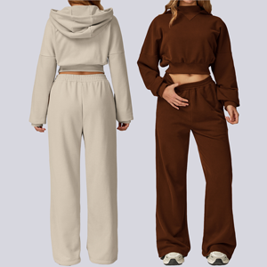 Conjunto de chándal con capucha de color liso para mujer, sudadera informal holgada de manga larga y pantalones con bolsillos laterales, ropa de otoño - Product Image 1