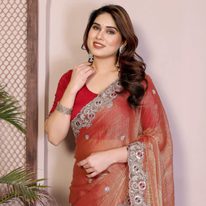 Sari de Fiesta Fendi de Chifón y Seda con Bordado y Ribete, de Secado Rápido, para Todas las Estaciones, Diseño de Autor, para Boda o Graduación, Largo hasta el Suelo - Product Image 1