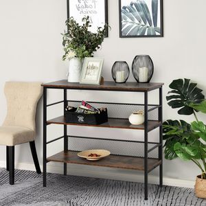 "Adjustable Modern Farmhouse Multi-functional 3-Tier Industrial <b>Console</b> <b>Table</b> <b>Black</b> Wood & Metal" - Product Image 2