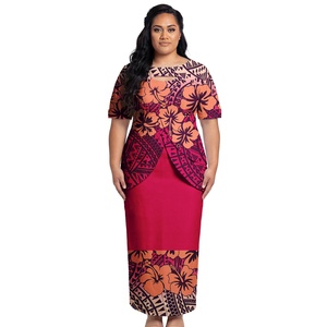 Ensemble 2 pièces pour femmes, style plage Hawaïenne, grande taille, robe samoane, vêtements polynésiens tribaux à manches courtes Puletasi, nouvelles arrivées - Product Image 1