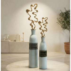 Paire de vases de sol hauts en fer de luxe, couleur anthracite vieilli, avec dessus sculpté doré, pour décoration florale de mariage, récipients et pots - Product Image 4