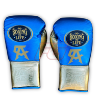 Guantes de Boxeo de Primera Calidad, Sin Boxeo No Hay Vida, Azules y Dorados, de Cuero Genuino, con Cordones, Transpirables, para Adultos, para Sparring