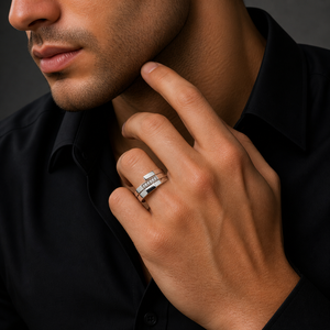Anillo Abierto de Plata de Ley 925 para Mujer con Diamantes, Pulido Brillante, Diseño Geométrico Minimalista, Banda Ajustable, para Bodas, Fiestas y Uso Diario - Product Image 1