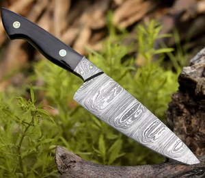 Couteau de chef LEGACY BLADES en acier Damas, manche en bois avec étui en cuir, lame forgée ambidextre, écologique, compatible lave-vaisselle - Product Image 6