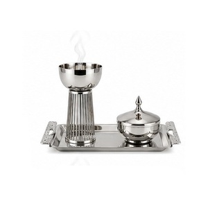 Stainless Steel Incense <b>Burner</b> Set With Tray Aromatic Diffuser Floral Design All Season Use - Product Image 3