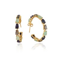 Boucles d'oreilles créoles en argent sterling 925 plaqué or 14 carats, pierres précieuses lapis lazuli et labradorite, bijoux faits main pour femmes