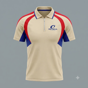 Chemise à manches courtes pour homme Ostriya, beige, rouge, bleu, uni, fermeture éclair sur le devant, tissu respirant en maille, polyester/coton, vêtements décontractés - Product Image 1