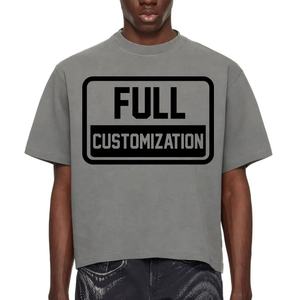 Camiseta recortada de peso pesado de 220 gramos para hombre, ropa de calle de corte cuadrado personalizable, Jersey de algodón en blanco, Hip Hop, logotipo sólido de gran tamaño - Product Image 1