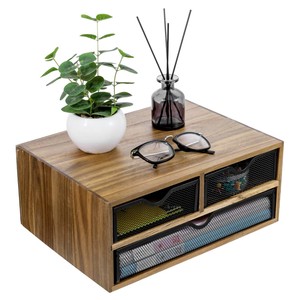 Organiseur de bureau rectangulaire en bois d'acacia Aqdus Saleem, style moderne du milieu du siècle, avec tiroirs |   Boîte de rangement en gros Inde - Product Image 1