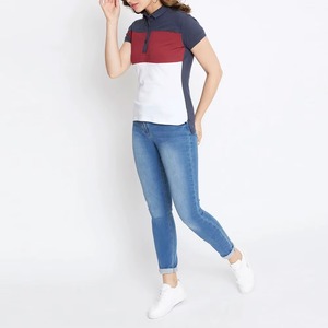 Polo de Mujer con Bloques de Color, Manga Corta, Tela Oxford, Estilo Casual, Largo Regular, Diseño Tejido con Patrón Sólido - Product Image 5