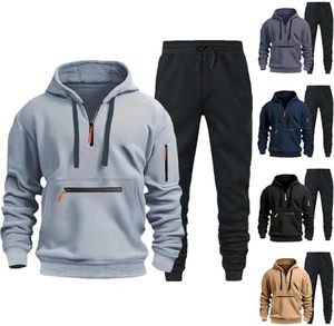 ชุดวอร์มผ้าฟลีซหนานุ่มแบบสั่งทำพิเศษสำหรับผู้ชายและผู้หญิง เสื้อฮู้ดซิป ¼  พร้อมกระเป๋าที่แขน ซิปสีตัดกัน และกางเกงจ็อกเกอร์สีชาร์โคล - Product Image 3