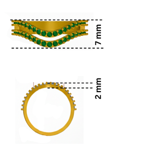 Anillo Chevron de Doble Banda de Oro Amarillo de 14K con Esmeralda Natural para Boda y Aniversario - Product Image 3