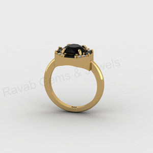 Bague en or 18 carats et argent 925 avec onyx noir en forme de plume, sertie de zircone cubique taille baguette ronde et halo, alliance de mariage, bijoux fins pour femme - Product Image 6