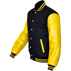 Men's Black White Varsity Jacket <b>Woolen</b> Material Turn-down Collar Regular Fit Winter Wear Casual Streetwear Style Covered Button - Product Image 4