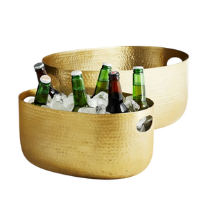 Seau à glace en acier inoxydable martelé, design rond, style vintage, refroidisseur de boissons fait main avec deux poignées, refroidisseur de bouteilles - Product Image 4