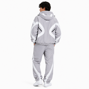 Hot Selling Customized <b>Light</b> Grey Reflective Tracksuit Men’s Hooded Windbreaker Set Premium Activewear OEM Bulk Hoodies Supplier - Product Image 3