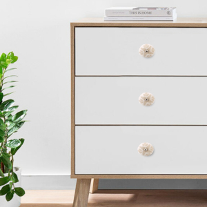 Bouton de meuble en céramique traditionnel rond blanc avec motif feuille, durable, écologique, antirouille, pour tiroir de cuisine et armoire - Product Image 3