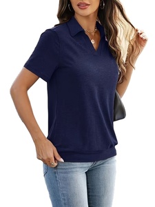 V-Neck for Shirt New Design Knitted Jersey Women's Plus Size Summer Casual Shirts Breathable Eco-Friendly 100% Cotton Front - Product Image 5