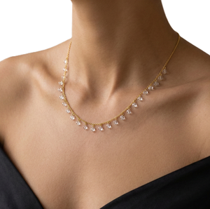 Collar de cadena con diamantes de laboratorio finos engastados en oro macizo de 10K y 14K, delicado y minimalista, con bisel de diamantes. - Product Image 5