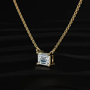 High Quality <b>Emerald</b> Cut Lab Grown Diamond Solitaire <b>Pendant</b> Necklace Yellow Gold Plated IGI Certified VVS-VS Clarity 14kt Gold - Product Image 2