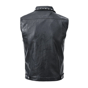 Chaleco de Cuero Negro Impermeable para Hombre, Cuello Alto, Botones, Sin Mangas, Estilo Motero, para Otoño e Invierno - Product Image 3