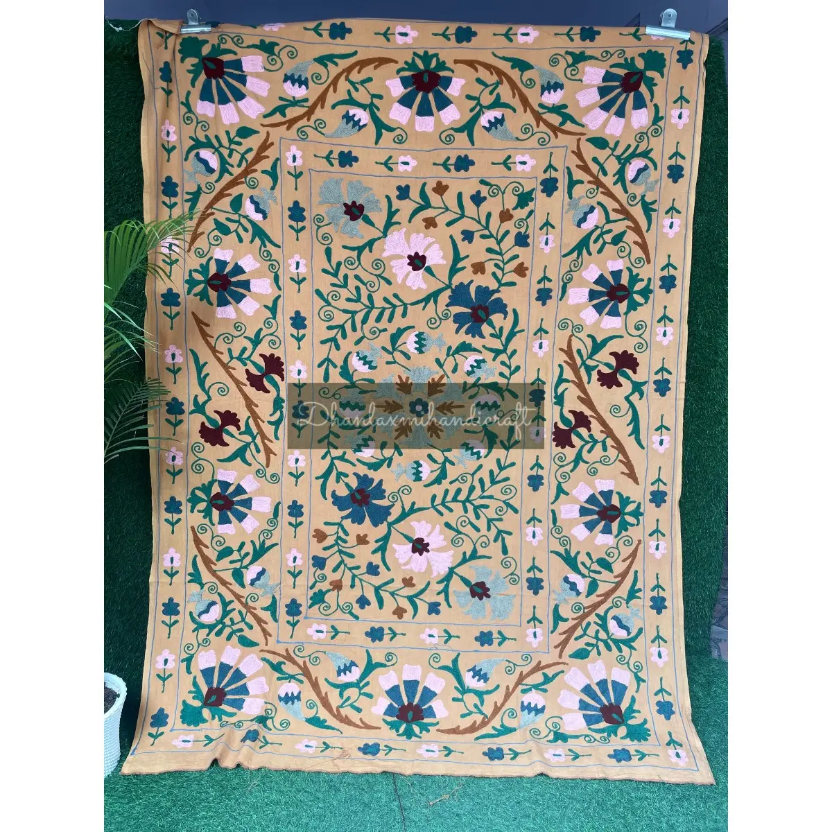 Handmade Cotton Suzani Quilt With Beautiful Hand Embroidery Sustainable Home Decor Bedspread For Office Or Living Room