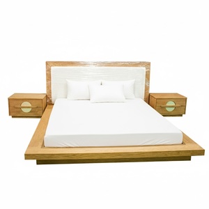 Twin Traditional Price OEM/ODM Support Bedroom Furniture Luxury Acacia Wood Modern Bed Frame Set with 2 Nightstands - Product Image 4