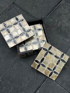 Mother Of Pearl Inlay Coaster Set Handmade Decorative Round <b>Table</b> <b>Protector</b> Home Dining Luxury Gift Collection - Product Image 6