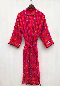 Chaqueta Larga Floral con Bordado Phulkari, Kimono, Cárdigan - 100% Algodón, Suave y Transpirable - Product Image 6