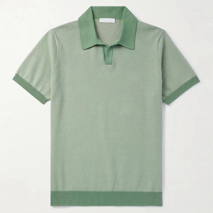 Polo de punto de manga corta para hombre, verde liso, algodón, casual, corte regular, transpirable, teñido liso, 100% algodón - Product Image 2