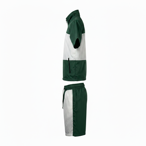 Accepted Addahar Color Blocking Tracksuit Set Short Sleeve Zipper <b>Jacket</b> Shorts Unisex <b>Lightweight</b> Polyester Sporty Summer Wear - Product Image 3