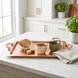 Handmade Hammered Copper Serving Tray with Brass Handles Large Rectangular Food Platter Wholesale Home Hotel Restaurant - Product Image 4