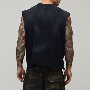 <b>Men's</b> <b>Cropped</b> Sporty 100% Polyester Quick Dry Breathable Washed Blank Streetwear Outdoor Singlet Neck New Arrival Tank <b>Top</b> - Product Image 3