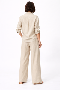 Conjunto de Camisa de Lino y Algodón con Encaje para Mujer, Estilo Casual de Verano, Blusa de Manga Larga, Pantalón Recto de Pierna Ancha con Bolsillos, Ecológico - Product Image 3