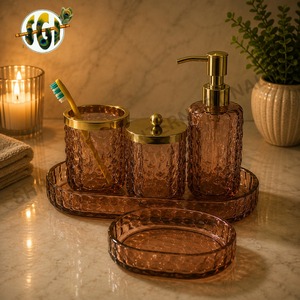 <b>Bathroom</b> <b>Accessory</b> <b>Set</b> made from glass Bath <b>Accessories</b> Soap Dispenser Tumbler and Soap Dish - Product Image 1