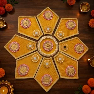 Rangoli traditionnel en forme de fleur, en métal et tissu, écologique, style Art Déco, décoration intérieure pour Diwali, entrée, 100% fait main, pour bougies chauffe-plat - Product Image 2