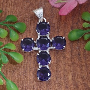 Pendentif croix en argent sterling 925 avec améthyste naturelle, fait main, pierres facettées, bijou religieux pour femme, vente en gros - Product Image 4